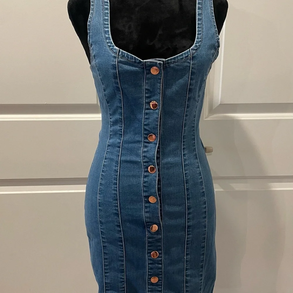 Blue Denim Button-Front Tank Dress - Picture 2 of 5